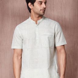 Fabindia Men Band Collar Vertical Striped Cotton Casual Shirt-image-84