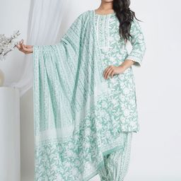 TULSILICIOUS Women Floral Printed Kurta with Dhoti Pant & Dupatta-image-61