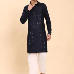 Pro-Ethic STYLE DEVELOPER Geometric Embroidered Shirt Collar Pathani Kurta With Trousers-36