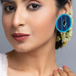 Look and Adorn Circular Indigo Fabric Mirror Studs Earrings-28