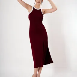 clobug Women Solid Sleeveless Bodycon Midi Dress With Cut-Outs-image-6