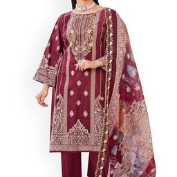DRAVINAM Trends Floral Embroidered Thread Work Pure Cotton Unstitched Dress Material-picture-10
