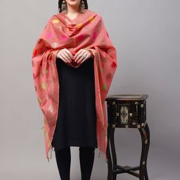 LOOM LEGACY Ethnic Motifs Woven Design Cotton Silk Dupatta-17