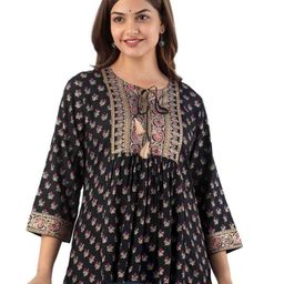 DMP EXPORT Women Floral Printed Pleated A-Line Above Knee Kurta-24