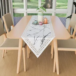 Aura Grey & White Marble Printed Table Runner-0