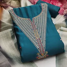 HERE&NOW Floral Embellished Sequinned Roman Silk Unstitched Dress Material-image-56
