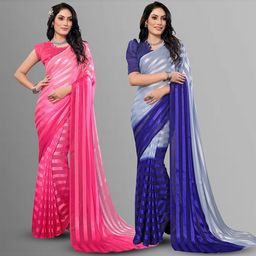 Moda Rapido Pack Of 2 Striped Satin Saree-image-91