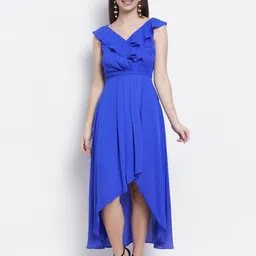 Purple State Tie-Up Neck Georgette Fit & Flare Maxi Dress-picture-32