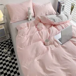 JC HOME Grey & Pink AC Room Double King Bedding Set-picture-48