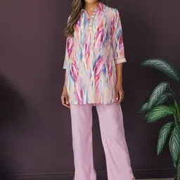 Bindigasm Printed Shirt Collar Tunic With Palazzos-image-28