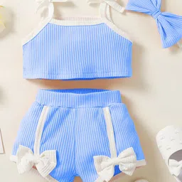 BAESD Girls Self Design Top With Bow Styled Shorts Set With Headband-image-88