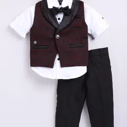 LITTLE COLLARS Boys Embroidered Partywear Shirt Waistcoat With Trousers & Bow-image-70