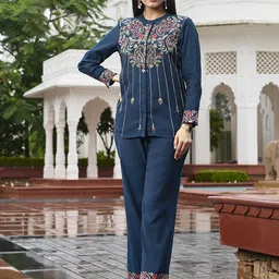 Anouk Women Blue Embroidered Co-Ords-picture-30