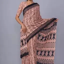 TROPWEAR Ethnic Motifs Pure Cotton Block Print Saree-picture-38