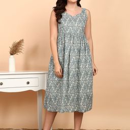 JAIPURFAME Paisley Print Cotton Fit & Flare Midi Dress-image-8