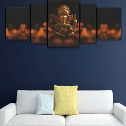 Myntra Elegant Homes Brown & Black 5 Pieces Canvas Religious LordGanesh Painting Wall Arts-image-63