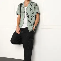 Roadster Abstract Printed Cuban Collar Cotton Classic Relaxed-Fit Shirt-image-4