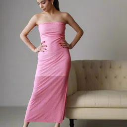 Lavaya Women Strapless Net Bandeau Dress-image-20