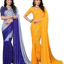Moda Rapido Women Striped Bollywood Satin Saree Pack of 2-image-69