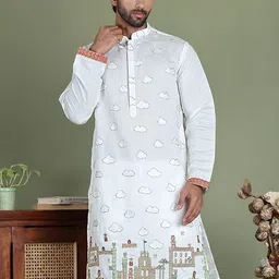 Jompers Men Geometric Embroidered Chikankari Kurta-image-32