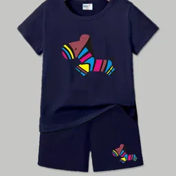 MGRS Unisex Navy Blue Kids Printed T-shirt with Shorts-image-90
