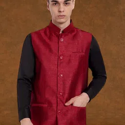 Moda Rapido Woven Design Mandarin Collar Nehru Jacket-image-57