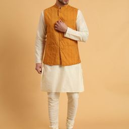 Aspriya Mandarian Collar Woven Design Nehru Jackets-image-59