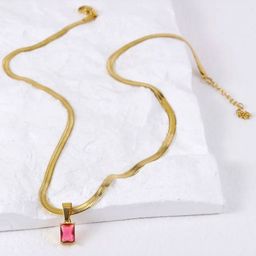 Estailo fashion Women Gold-Plated Cubic Zirconia-Studded Square Shaped Pendant With Chain-image-54