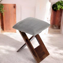Ikiriya Grey & Brown Wooden Foldable Stool with Upholstery-22