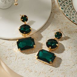 Jazz and Sizzle Gold Plated Contemporary Stone Studded Drop Earrings-32