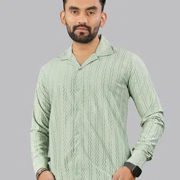 SURHI Men Comfort Fit Vertical Striped Cuban Collar Cotton Casual Shirt-image-66