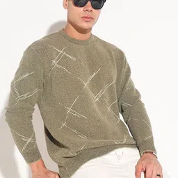SHOWOFF Men Abstract Printed Ribbed Pullover Sweater-picture-45