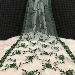 Net Embroidered Dark Green Women Dupatta-image-10