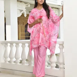VAASVA JAIPUR Marble Printed Kaftan Top With Trousers Co-Ords-picture-17