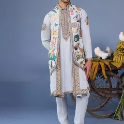 KALPRAAG Men Floral Embroidered Regular Sequinned Kurta with Trousers & With Dupatta-picture-30