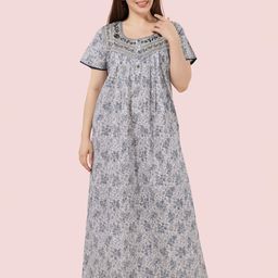 Soulemo Women Pure Cotton Printed Maxi Everyday Nightdress-image-88