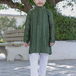 Stuffie Land Boys Embroidered Regular Sequinned Pure Cotton Kurta with Trousers-38