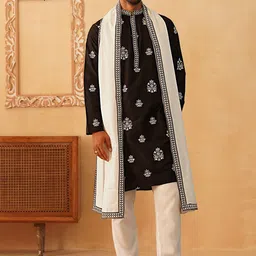 Jompers Men Floral Embroidered Kurta with Pyjama & Dupatta-picture-36