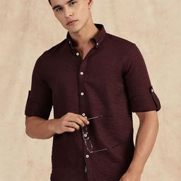 Thomas Scott Men Classic Slim Fit Solid Button-Down Collar Casual Shirt-image-81