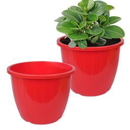 Kuber Industries 2-Pcs Red Striped Flower Pots-58