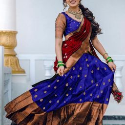 MANMOHITSAREE Woven Design Silk Semi-Stitched Lehenga & Unstitched Blouse With Dupatta-image-16