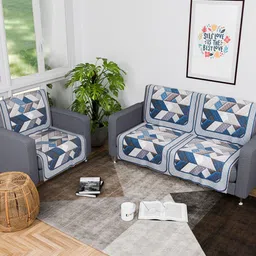 Kuber Industries Grey & White Printed 6 Pieces 3 Seater Velvet Sofa Cover-33