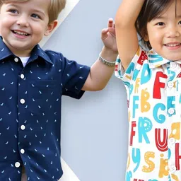 KIDGARB Multi Polycotton Cutaway Collar Printed Shirts-image-77