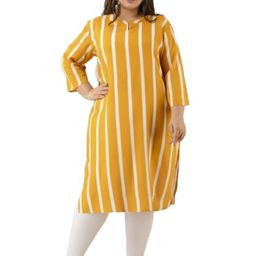 Fashion Zest Plus Size Striped Keyhole Neck Straight Kurta-image-12