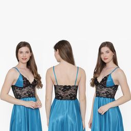 PHALIN Silky Satin Babydoll Dress - Blue (Size - Free )-image-91