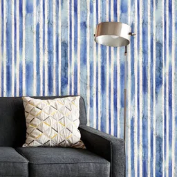 ArtzFolio Printed UV-Resistant Anti-Bacterial Vintage Blue Stripes Peel & Stick Wallpaper-image-37