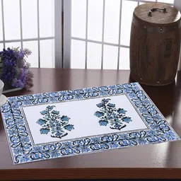 Texstylers 6-Pcs White & Blue Floral Printed Cotton Table Placemats-27