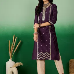Sangria Embroidered Cotton Straight Kurta-picture-17