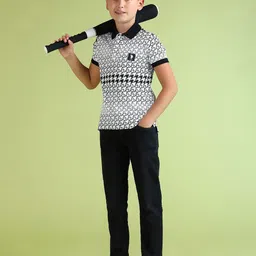 U.S. Polo Assn. Kids Monochrome Geometric Printed Polo Collar Pure Cotton T-shirt-image-19