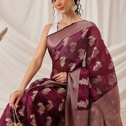 DIVASTRI Floral Zari Organza Banarasi Saree-16